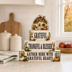 EXY 4 Pcs Pumpkin House Table Decor Fall Rustic Wooden Tiered Tray Decor Thanksgiving Pumpkin