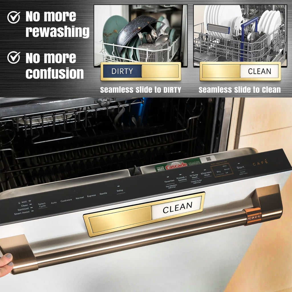Premium Stainless Steel Clean Dirty Magnet for Dishwasher - Universal Dishwasher Clean Dirty Magnet for All Kitchen Appliances | Smooth Glide & Anti-Rust Frame (7 x 1.6 Inches) (Gold) Gold