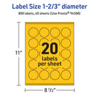 Avery Printable Round Labels, Sure Feed Technology, 1-2/3" Diameter, Bright Yellow Labels, Print-to-The-Edge, Laser/Inkjet Printable, 800 Total, Great for Stickers and Candles 800 Labels
