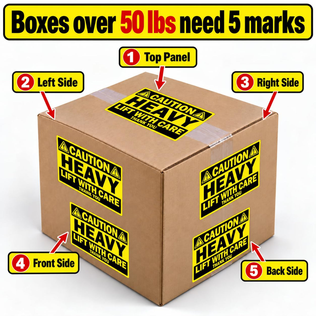 100 Caution Heavy Shipping Labels, 4 x 6 Inch 4x6