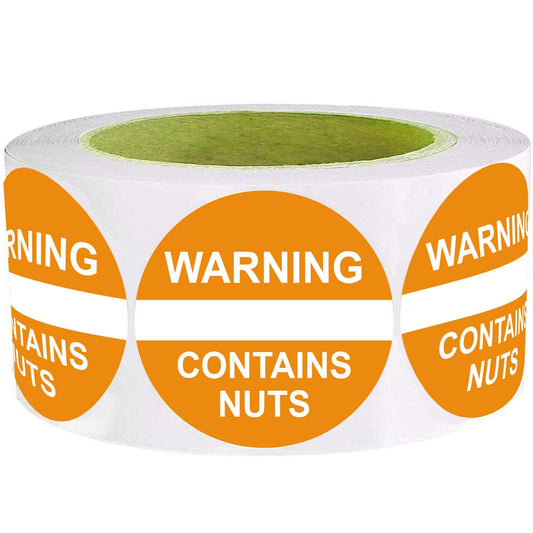 Contains Nuts Labels 1.5 Inch,Orange Red Food Advisory Labels White Imprint Round Circle Dots 500 Adhesive Stickers