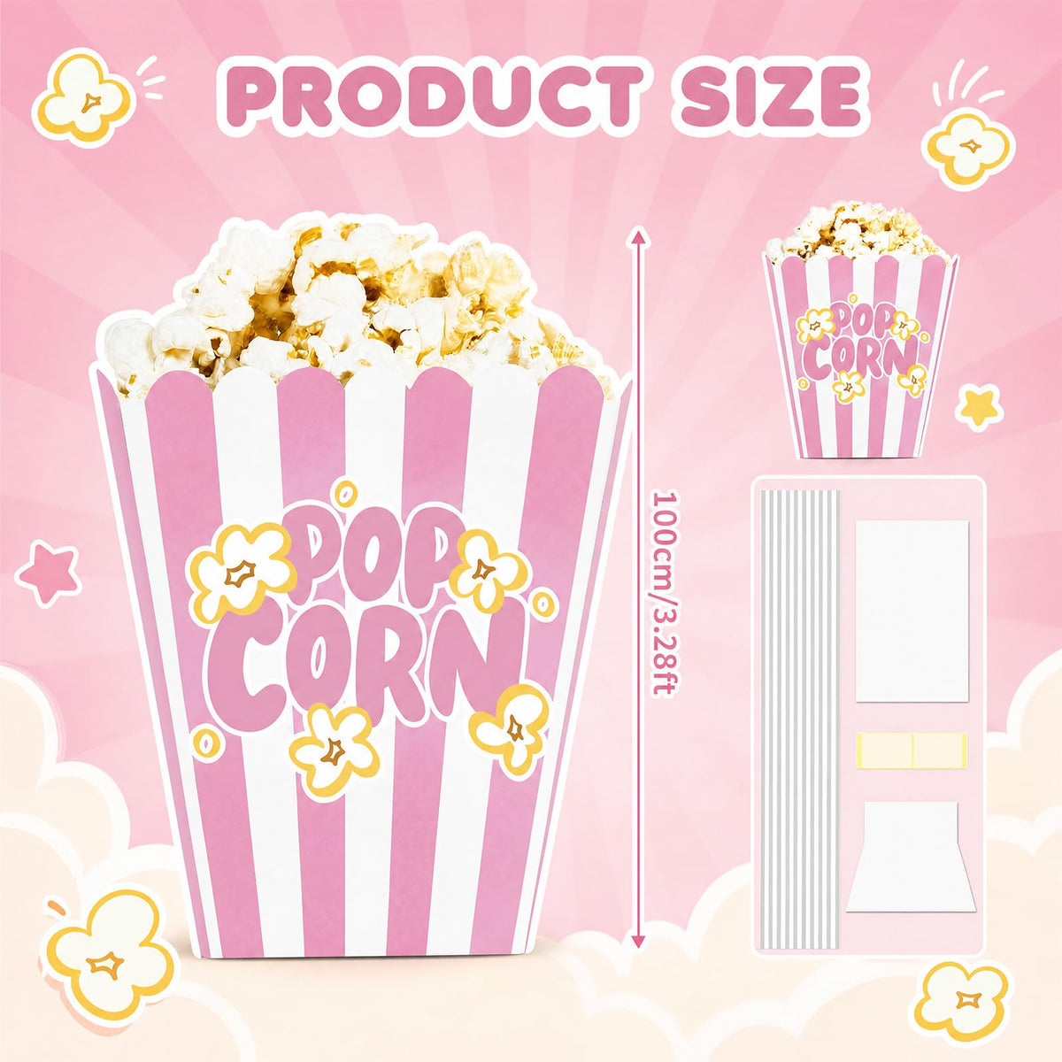 1 Pack 3.3 ft Giant Popcorn Box Cardboard Stand, Pink 1