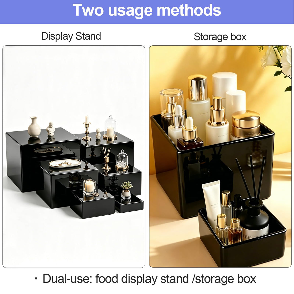 Saim Acrylic Buffet Risers Display Stands 3" To 8" Square, 6pcs Black