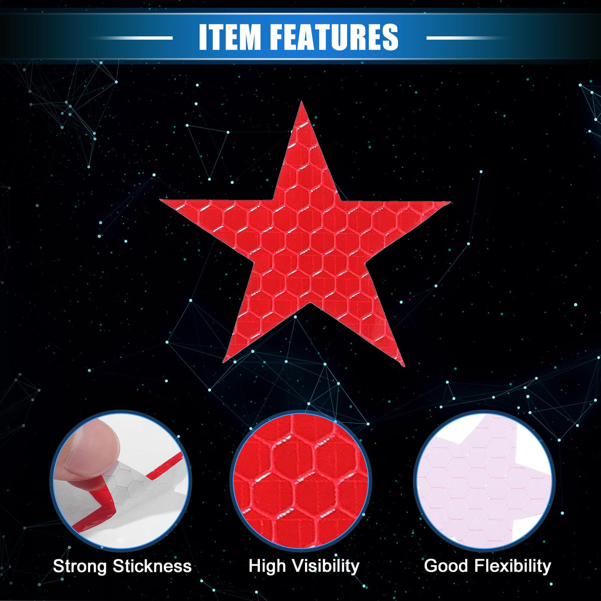 10 Pcs Reflective Stickers, 1.97"x1.89" Star Shape Safety Tape Reflector Universal for Cars Trucks Trailers Waterproof PET Red