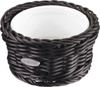 Saleen 02100619160 Round Wicker Basket with Porcelain Bowl Insert, Black