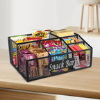 Snack Organizer for Pantry Shelf, Metal Snack Organizer Snack Basket, 6 Compartment Snack Bin Holder Chip Organizer, Snack Bar Station Organizer, Kitchen Pantry Organizer and Storage (Black) 6 Compartments