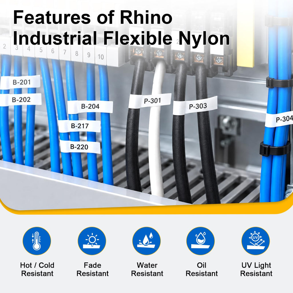 4 Pack Compatible with Dymo 18488 Rhino Industrial Flexible Nylon Labels, A18488 1/2" Black Print on White Tape Work with Rhino Pro 4200 5200 5000 6000 3000 Label Maker, 1/2in x 11.5ft (12mm x 3.5m) Black on White Flexible Nylon Tape 4