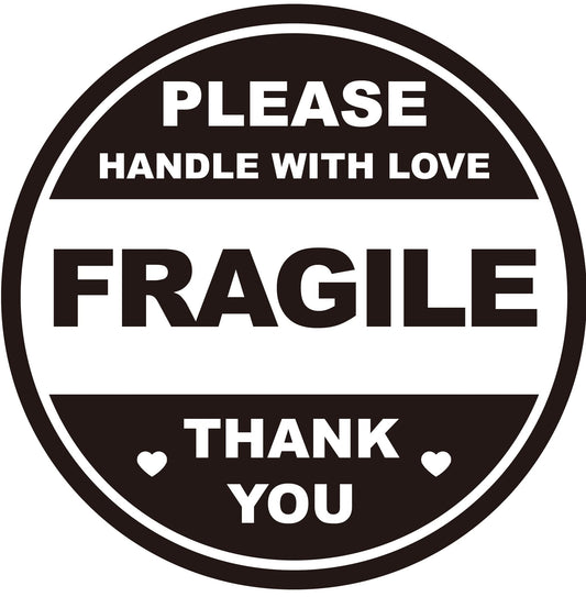 2" 300 PCS Black Fragile Handle with Love Labels Stickers Shipping Mailing Cartons Envelops Adhesive Labels