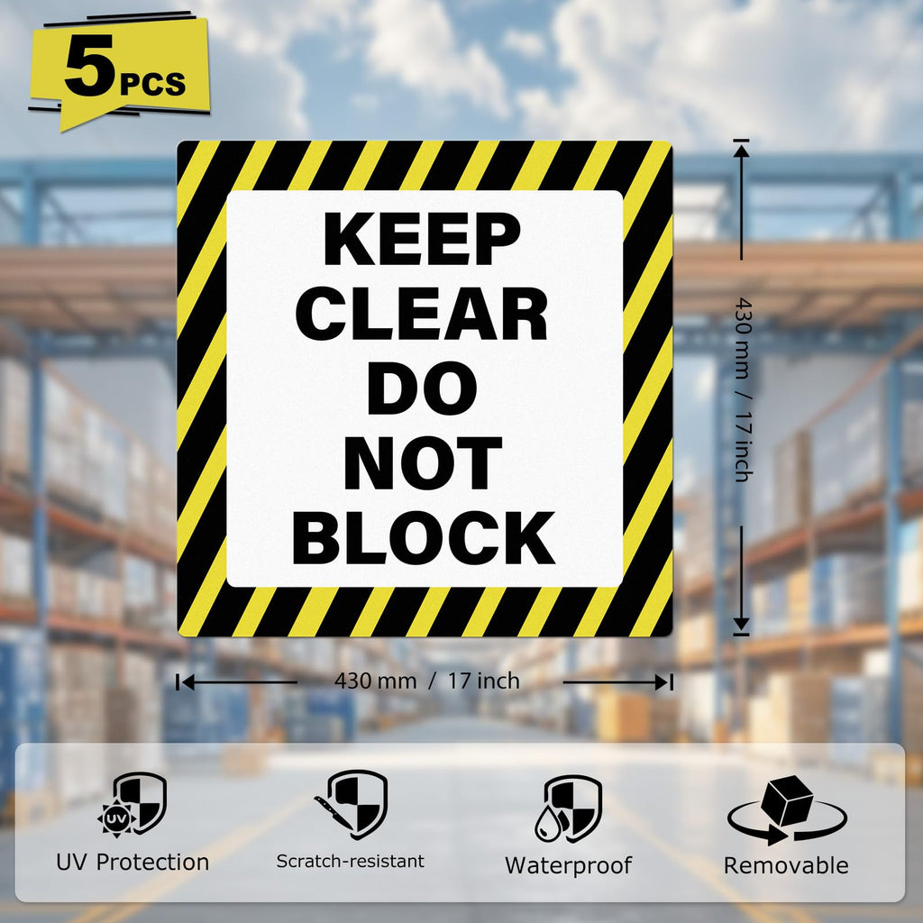 5 Pack Keep Clear Do Not Block Stickers 17 × 17 Inches