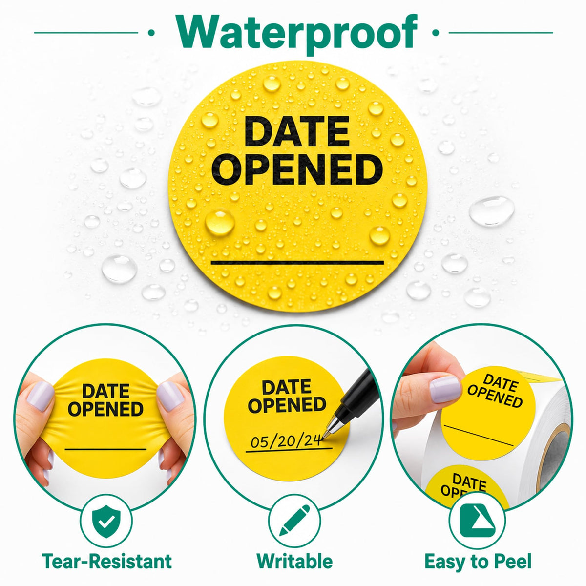 500pcs Date Opened Stickers 1.5" Inch Vinyl Medication Safety Label 500PCS 1.5"Diameter