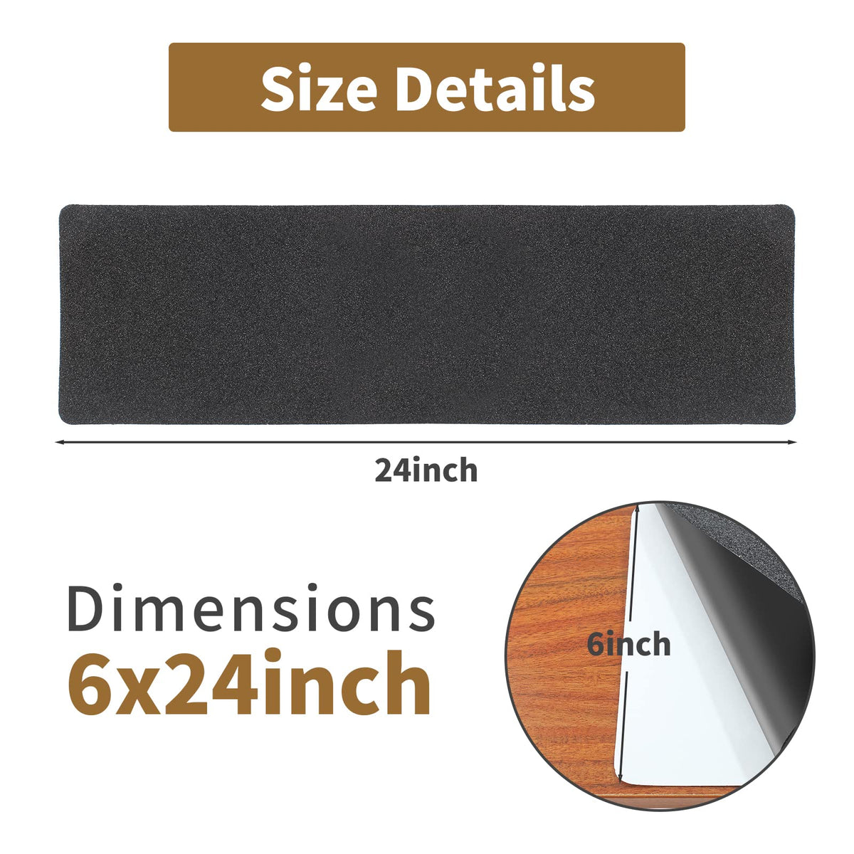 3 Pack Black Anti-Slip Strips 6 Inch x 24 Inch Non Slip Stair Treads Outdoor Tape for Staircase, Skateboard, Deck (Durable & Waterproof) 3