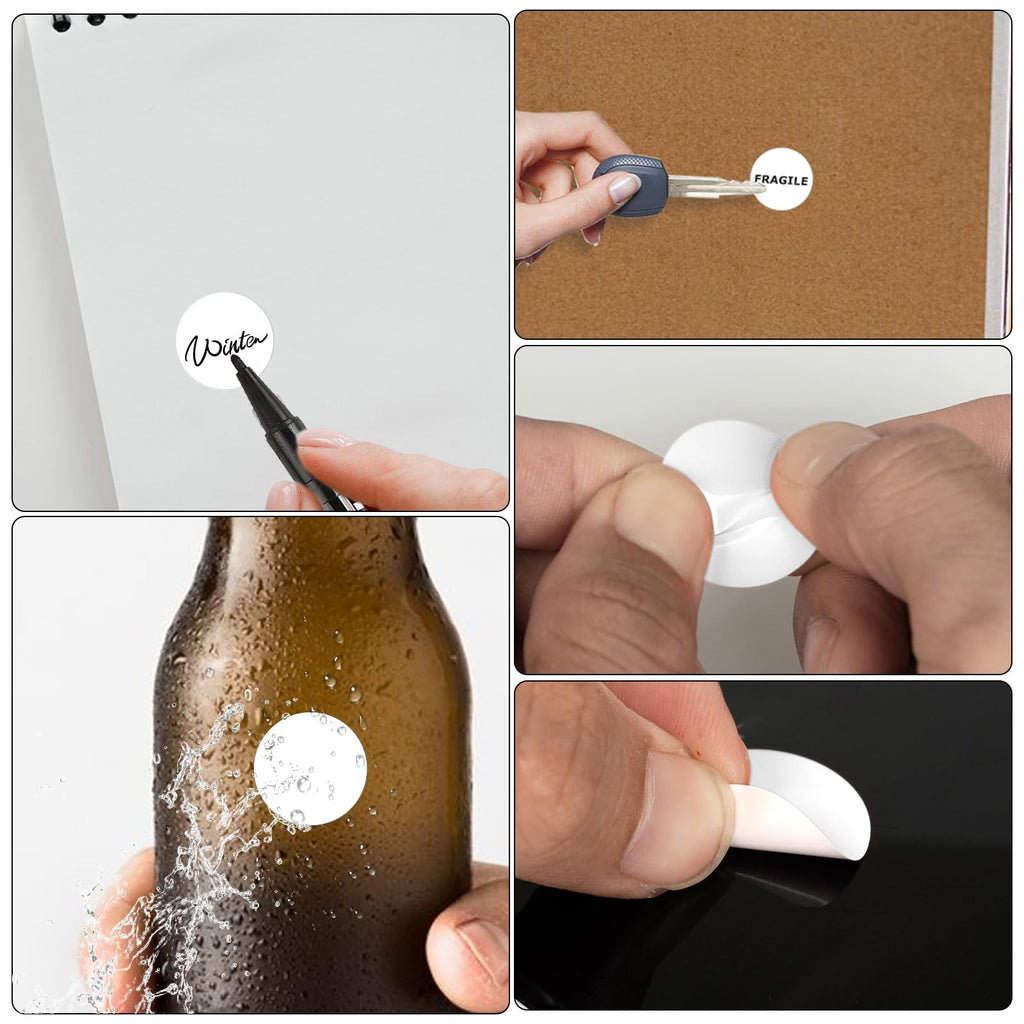 White Thermal Labels Vinyl Circle Waterproof Direct Printer Sticker Self-Adhesive Perforated Name Tag for Logo DIY QR Design Office Address 500 PCS