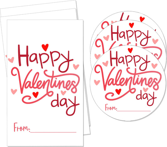 Valentine's Day Stickers, 40 Labels (20 Round, 20 Square), Pink Heart Gift & Snack Labels Pink 1