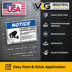 NOTICE 24-Hour Video Surveillance Stickers 5-Pack 5" x 7" – All Activities Are Recorded Security Camera Warning Decals – ANSI Style CCTV Surveillance Labels for Business, Property, Doors & Entrances