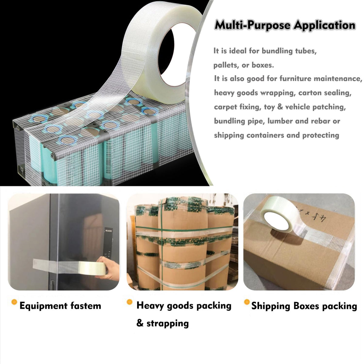 Qoqooice Fiberglass Filament Strapping Tape Heavy Duty Transparent Reinforced Packing Tape 2 in 6 Mils 30 Yards Nylon Fiber Glass Tape 2In 6mils 30Y