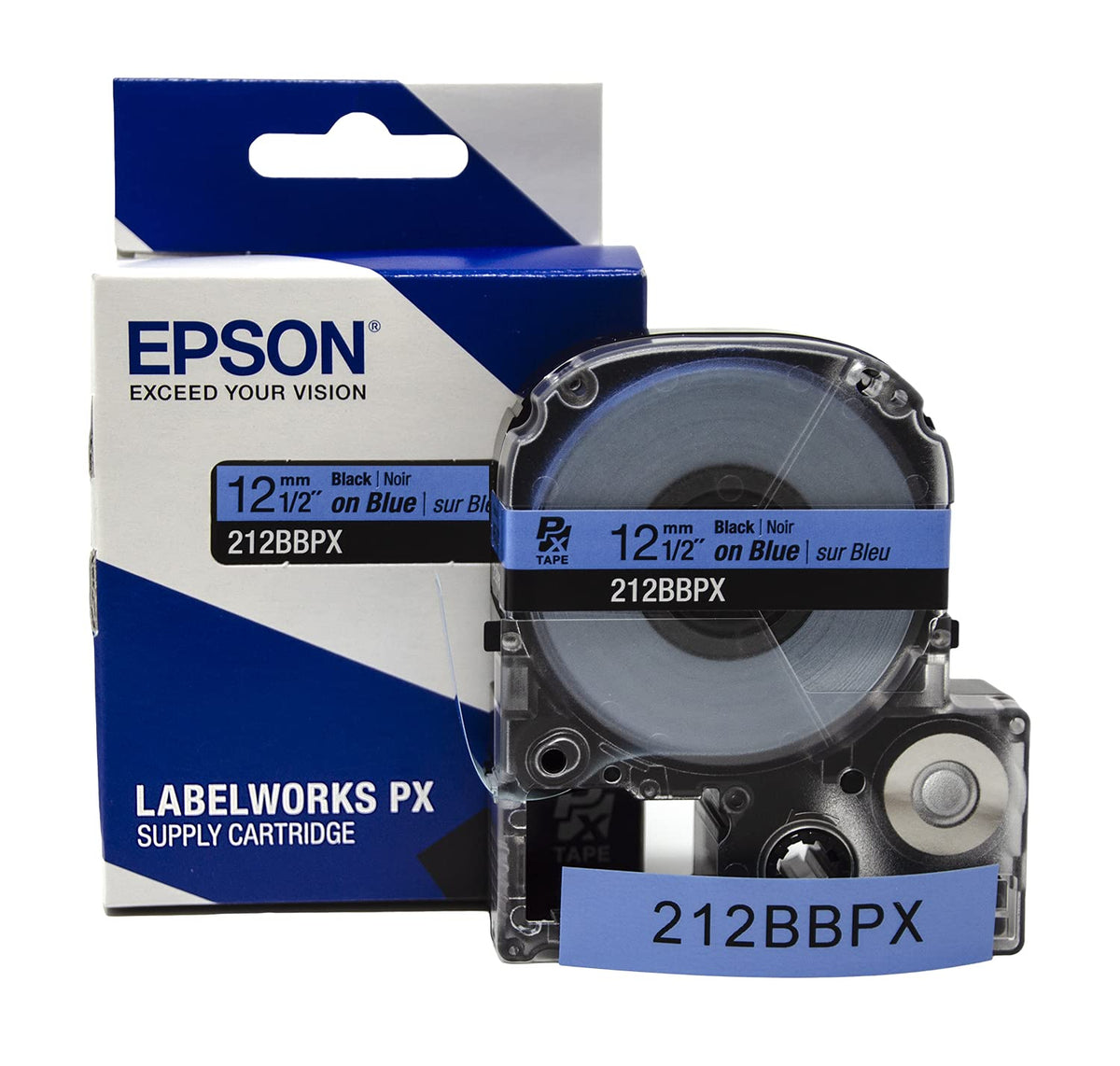 Epson LABELWORKS 212BBPX Label Tape - Black on Blue - 1/2" (12mm), 30ft 12mm