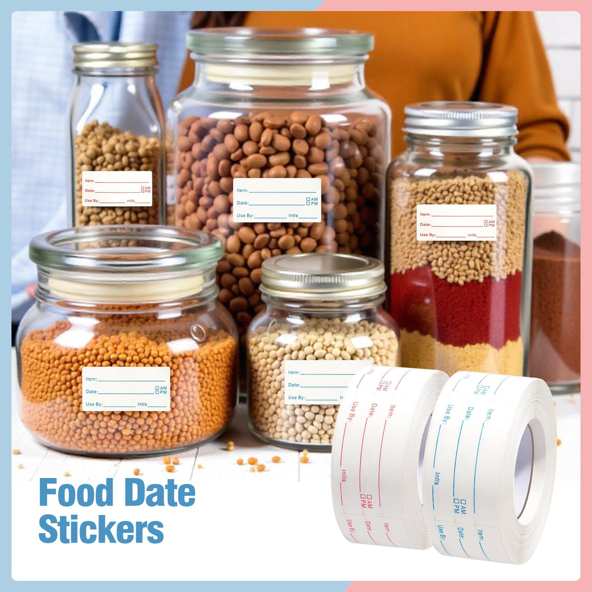 4 Rolls 2000 Pieces Removable Food Labels, 1 x 2 Inch Date Stickers for Freezer, Refrigerator Food Containers - Easy to Write