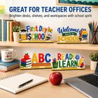 5 Pcs Back to School Decorations, Wooden Table Sign Set, First Day of School Desk Decor for Classroom Teacher Office Homeschool Bus–double-sided
