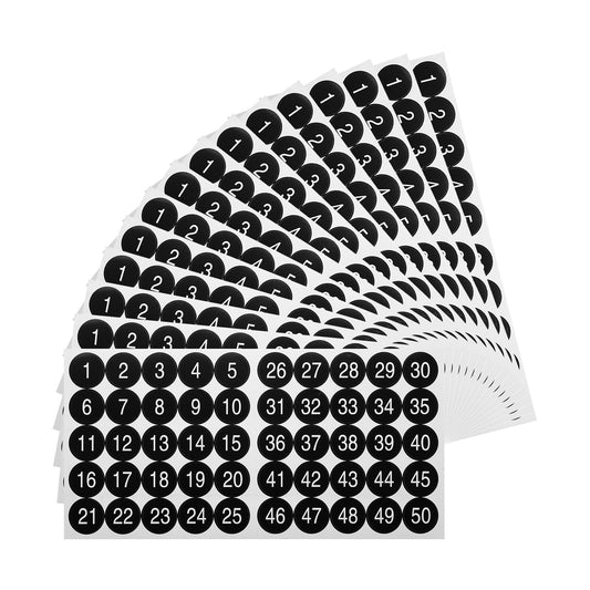 uxcell 15 Sheets Round Number Stickers, 1-50 Vinyl Consecutive Number Labels Self-Adhesive Number Decal for Office Classroom Box Storage, Black(1.5 inch Each)