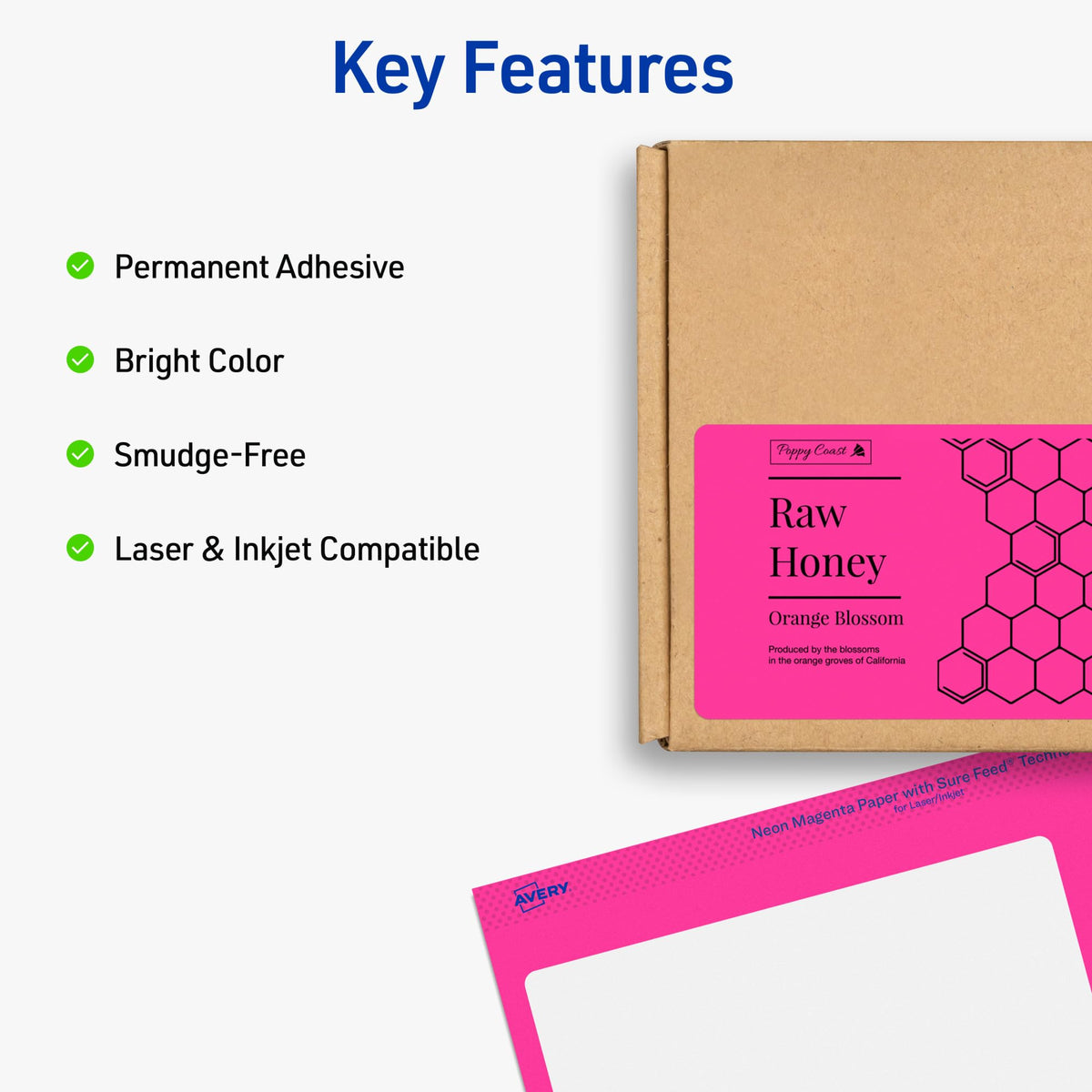 Avery Printable Labels with Sure Feed, 2" x 4", Assorted Neon Colors (Green, Magenta, and Yellow), Removable Adhesive, Laser & Inkjet Compatible, 120 Blank Labels Total (6481)