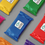 ChromaLabel 1-inch square color coding food labels with natural background, pack of 1,000 for organizing and labeling.
