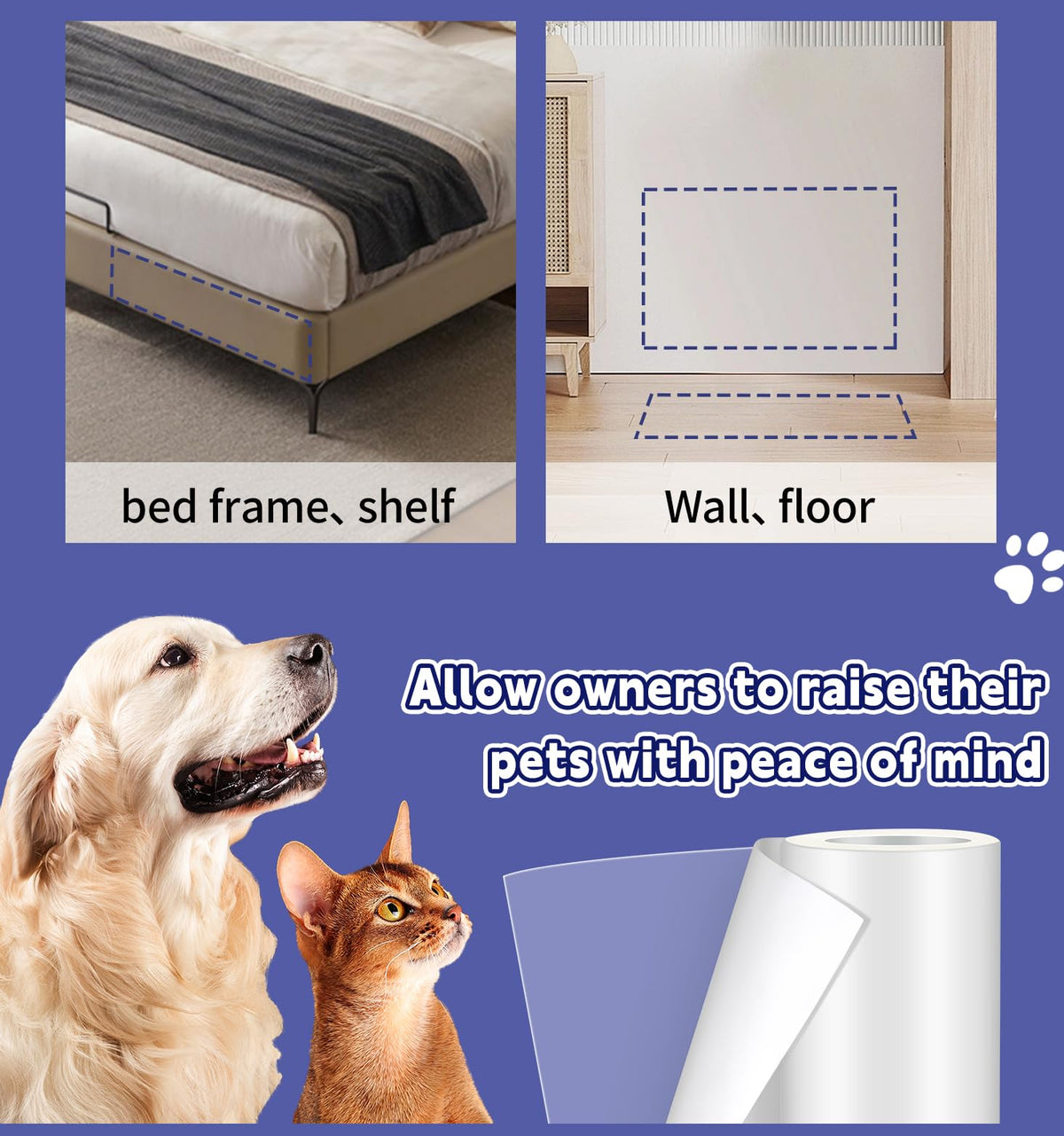 Cat Scratch Furniture Protector: Cat Anti Scratch Tape - Door Protector from Dog Scratching - Clear Training Self Adhesive Tape for Carpet, Sofa, Couch, Door (Transparent, 17.72" x 6.56FT) Transparent