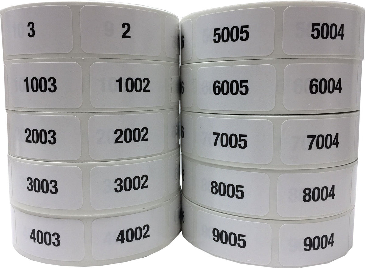 Consecutive Number Labels Bulk Pack Numbers 1 Through 10,000 White/Black .75 x 1.5 Rectangle Small Number Stickers for Inventory