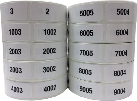 Consecutive Number Labels Bulk Pack Numbers 1 Through 10,000 White/Black .75 x 1.5 Rectangle Small Number Stickers for Inventory