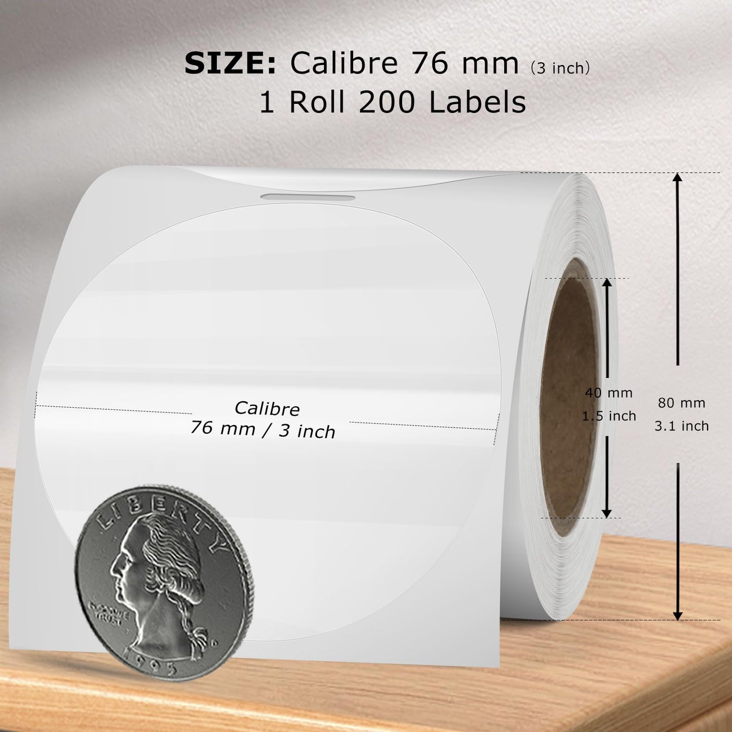 Clear Thermal Labels Round Vinyl 3 Inch Transparent Direct Printer Label Circle Self Adhesive Waterproof Decals Roll for Home Office Business QR Code Seal DIY Logo 200 PCS