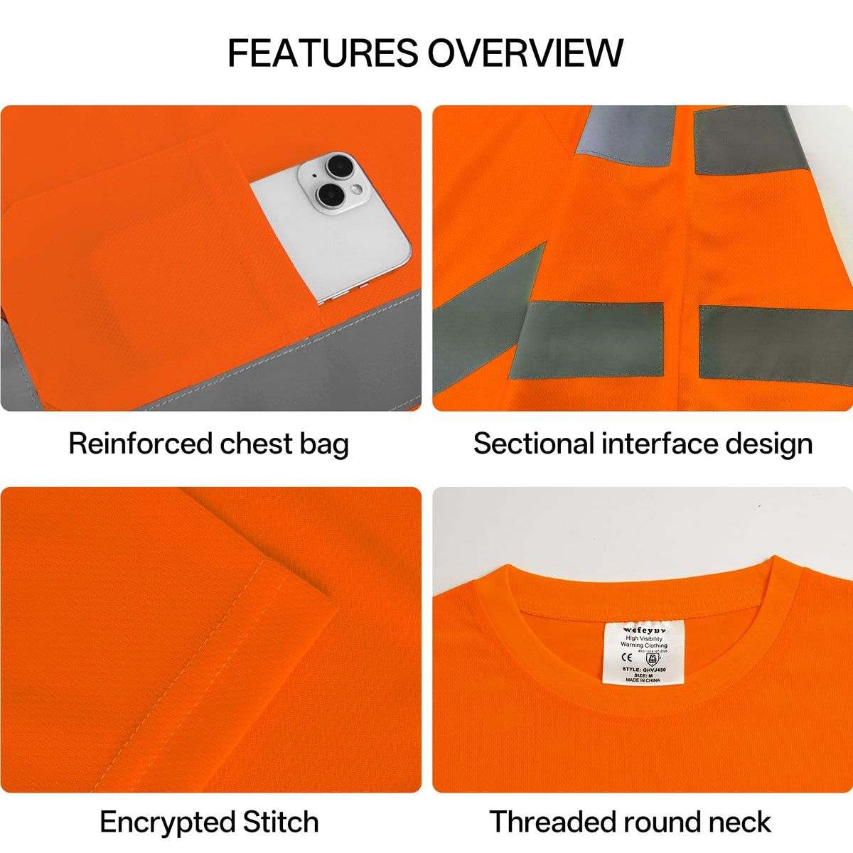 wefeyuv High Visibility Shirts for Men & Women, Short Sleeve Class 2 Safety T Shirts with Reflective Strips and Pocket, Durable & Breathable for Construction Work Use, Orange, 2XL XX-Large Hi-vis Orange-1