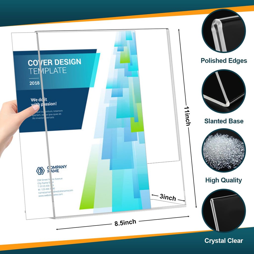 12 Pack Acrylic Sign Holder 8.5x11 Inches, Clear Plastic Table Paper Display Stand, L-Shape Vertical Menu Holder Stand, Clear Picture Photo Flyer Display Stand for Restaurants, Store, Office Desktop 12 Pack-L Shape-8.5X11