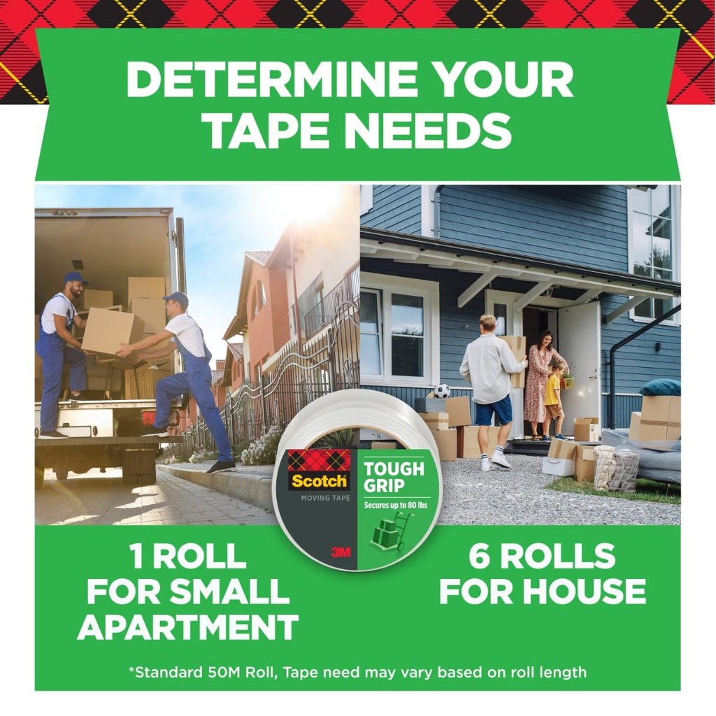 Scotch Tough Grip Moving Tape Refill, 1.88 in x 43.7 yd, 6 Rolls