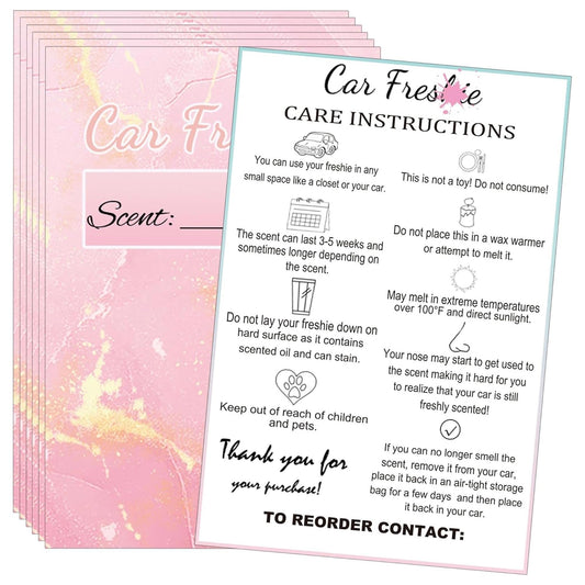 Car Freshiess Insert Cards Freshies Scent Label 4”x6”Care Instruction Cardstock DIY Crafts Label Stickers for Freshies Car Business,Beads and Silicone Molds Supplies 50 Pcs
