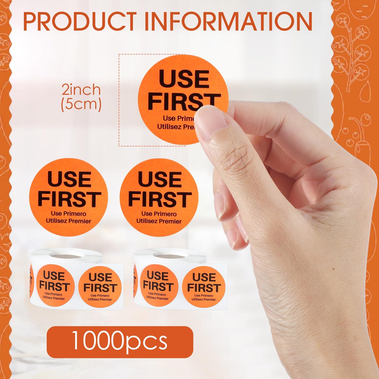 Epakh 1000 Pcs 2 Inch Use First Stickers Food Service Inventory Control Labels for Restaurant Permanent Adhesive Food Labels Circle Dot Paper(Orange) Orange