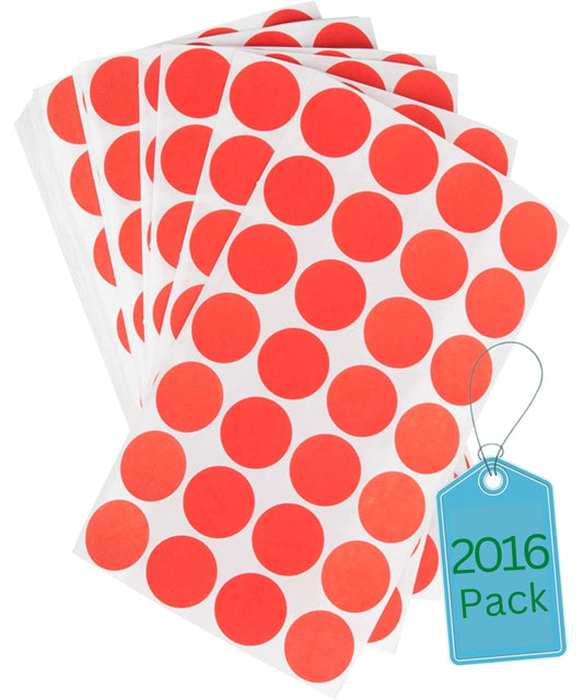 1InTheOffice Colored Dot Stickers, Round Stickers, Red Stickers, 3/4 Inch, 2,016 Pieces