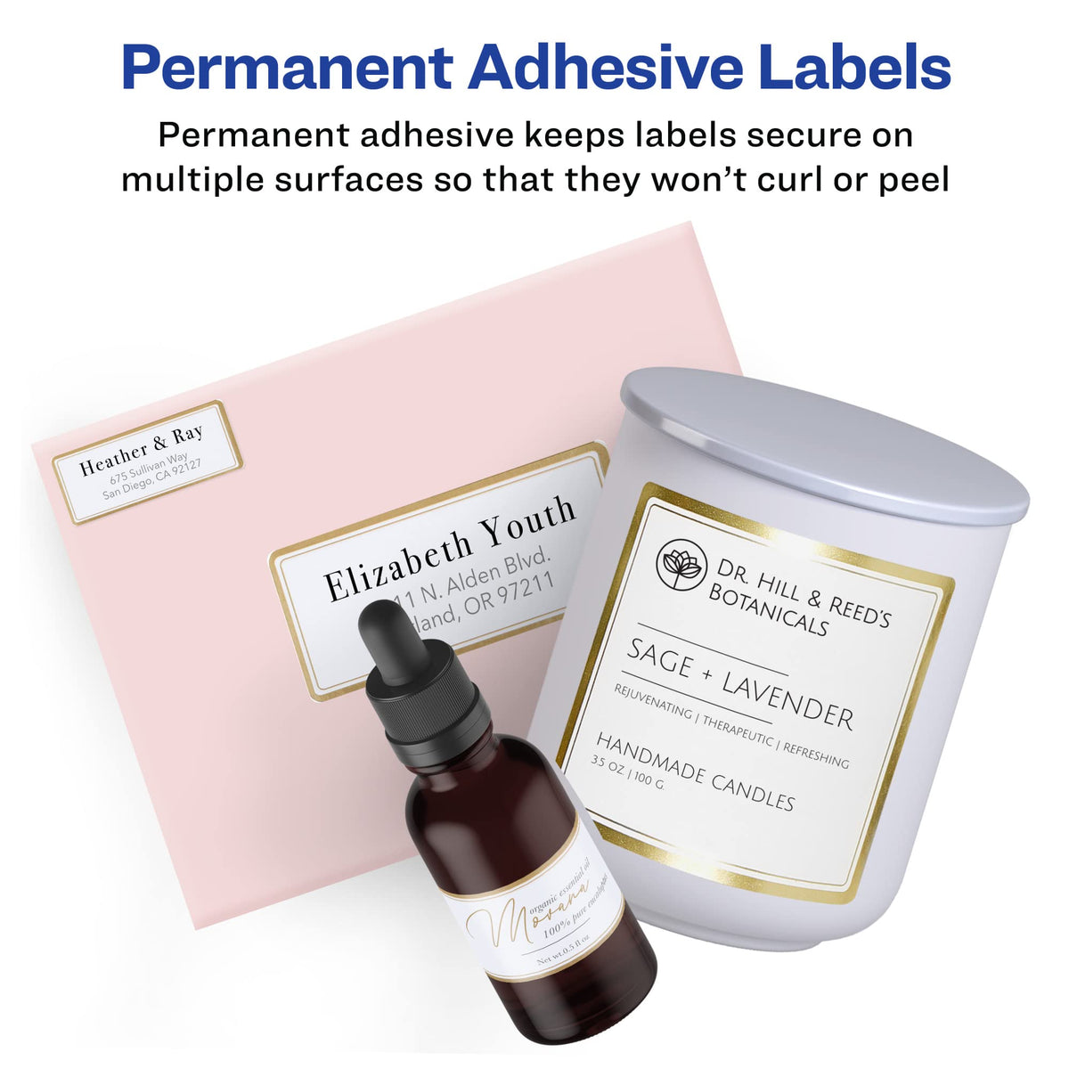 Avery Matte White Labels, Metallic Gold Borders, 3" Round Labels, 60 Total, Laser/Inkjet Printable (6544) 10 Sheets 3"