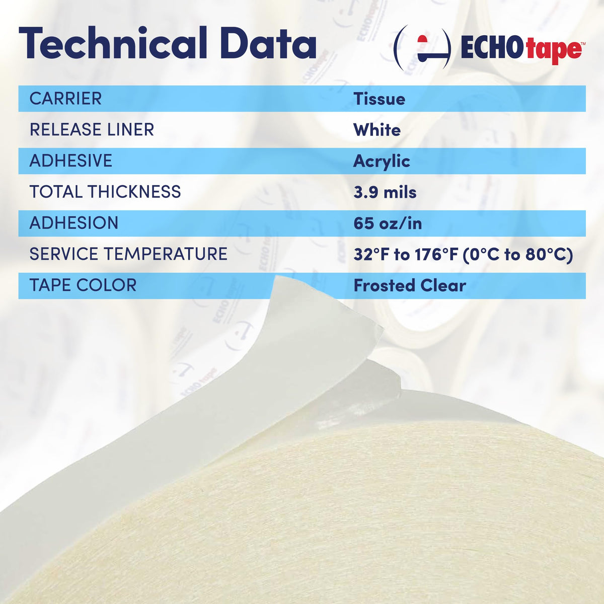 ECHOtape DC-T274A General Purpose Frosted Clear Double Sided Tape for Mounting & Bonding | Double Sided Tape for General Purpose Bonding | Thin Adhesive Tape, 1.89 in x 54.6 yds 1.89 in x 54.6 yds / 48mm x 50m