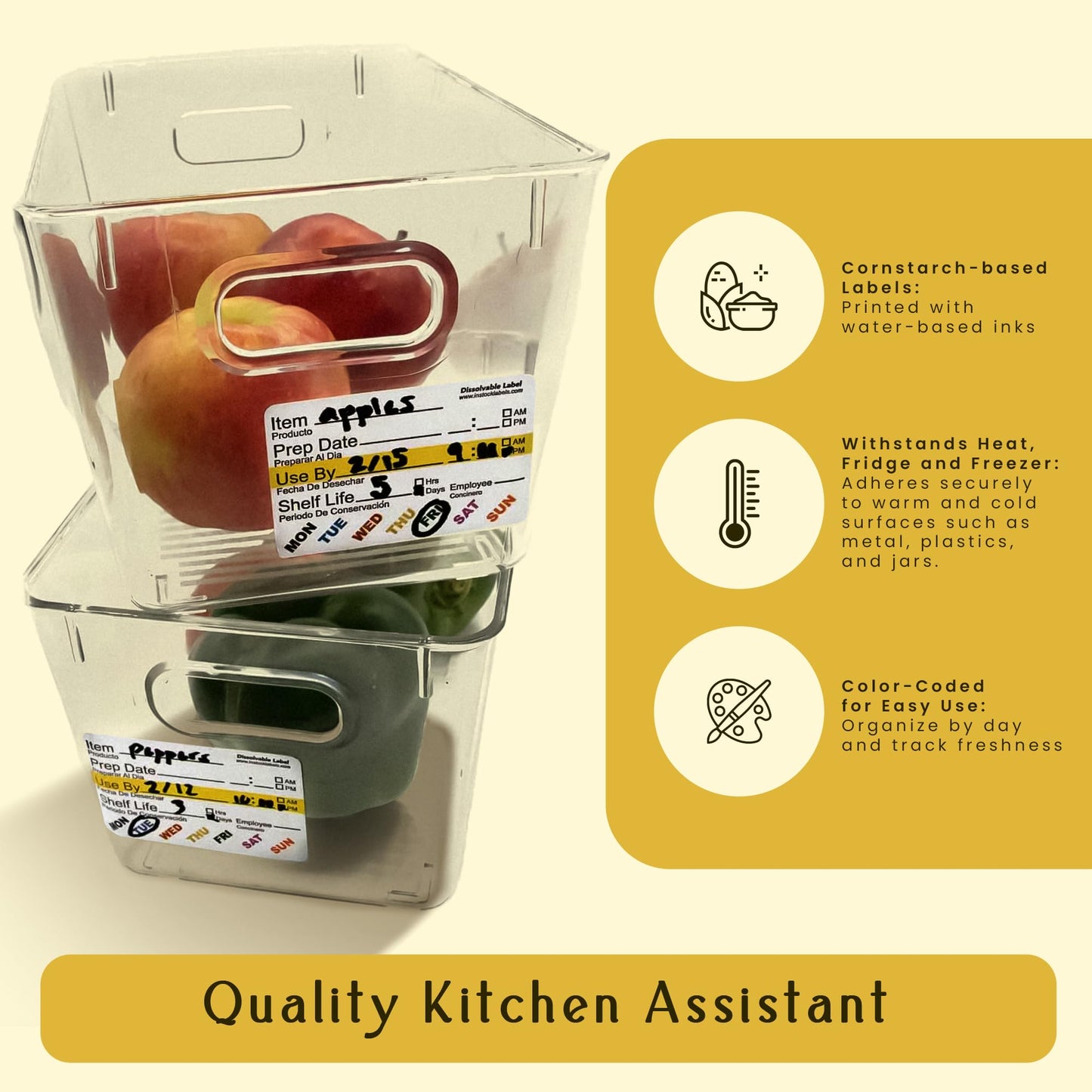 InStockLabels Dissolvable Food Labels - 2” x 3” (2500 Labels) - Rotation Food Stickers for Kitchen & Restaurant Supplies - Ideal for Jar, Containers and Freezer Storage, Kitchen Stickers 2500