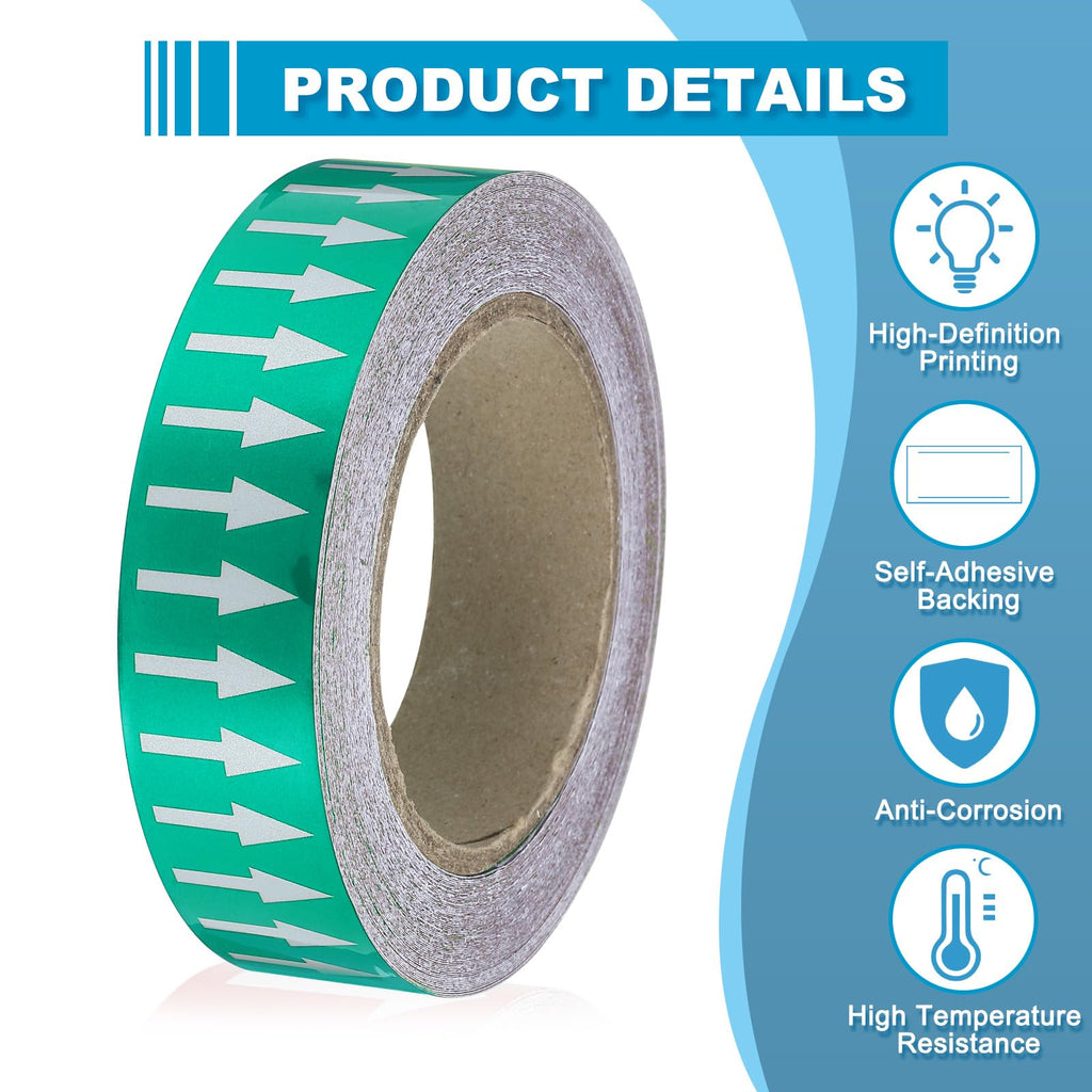 MECCANIXITY Directional Pipe Flow Arrow Adhesive Tape Pipeline Arrow Stickers 1-1/5 Inch x 65 Ft Pipe Identification Marking Labels for Pipe Flow Markers, White on Green White/Green 1-1/5"x65'