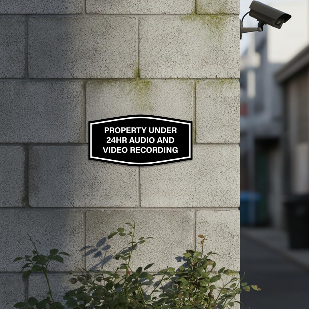 Signs ByLITA Fancy Property Under 24Hr Audio and Video Recording Sign (Black) - Small 5 Pack Small (3" x 6") 5 Pack Black