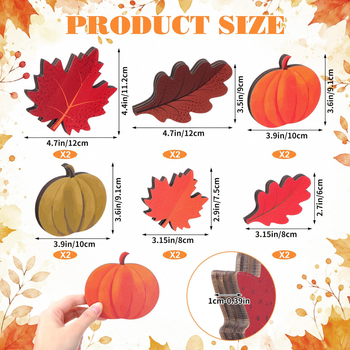 Yookeer 12pcs Fall Tiered Tray Decor Wooden Pumpkin Maple Oak Leaves 12