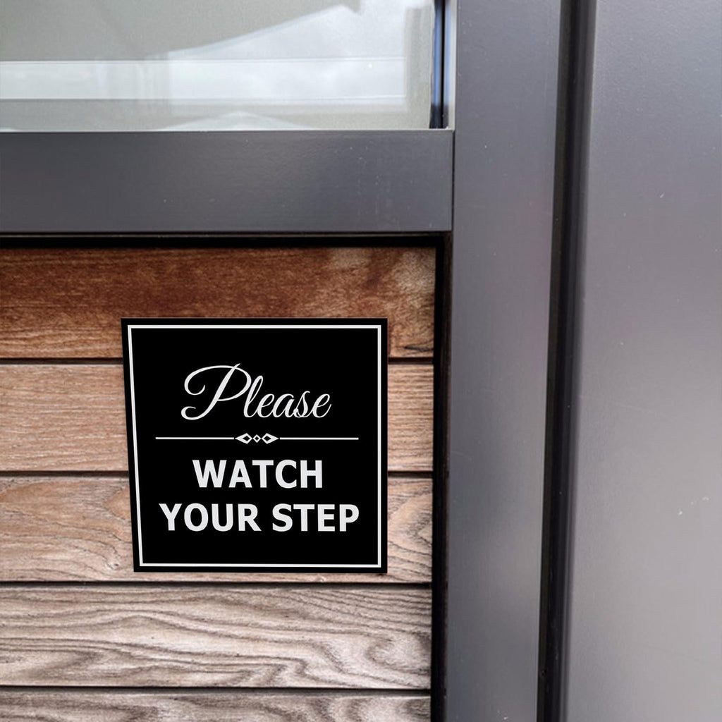 Signs ByLITA Square Classy Please Watch Your Step Sign | Safety Sign with Easy Installation (Red) - Small 5 Pack Red 4 x 4" - Small