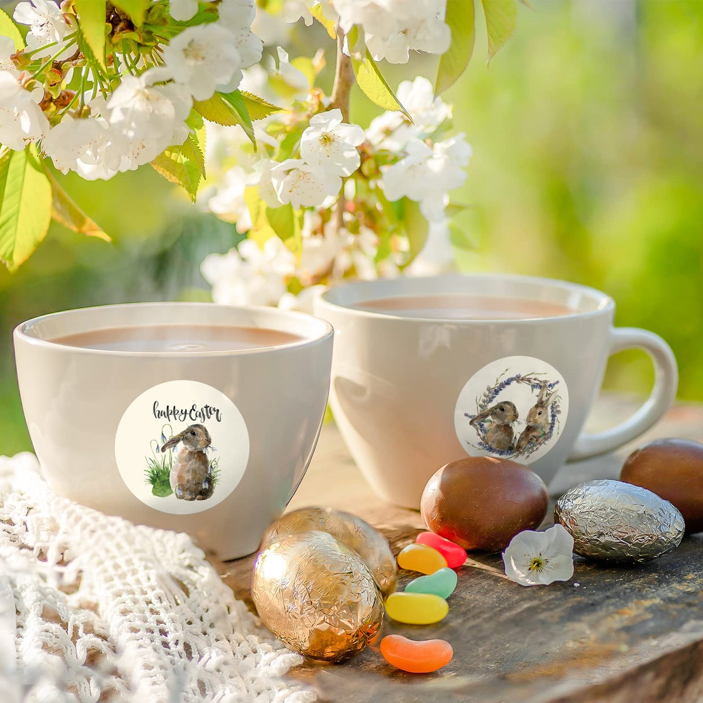 Whaline 1000Pcs Easter Stickers Roll Watercolor Rustic Bunny Round Stickers Rabbit Egg Pattern Label Self-Adhesive Stickers for Easter Holiday Party Boxes Cards Seal Envelopes, 8 Design
