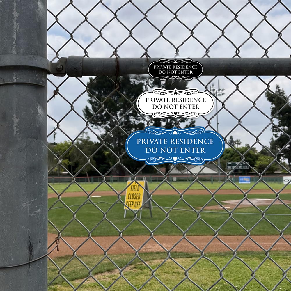 Signs ByLITA Designer Private Residence Do Not Enter - Home Security Sign (Brushed Silver) - Large 2 Pack Brushed Silver Large (3.5" x 9")