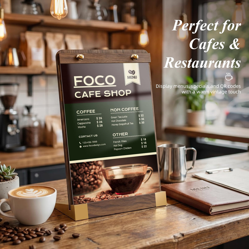 PPH-Sisy 4 Pack Acrylic Sign Holders 4x6 with Wood Base, Tabletop Display Sign Stand for Menu Flyer Poster, Clear Acrylic Paper Frame for Restaurant Coffee Shop Hotel Office Exhibition 4x6-4 Pack