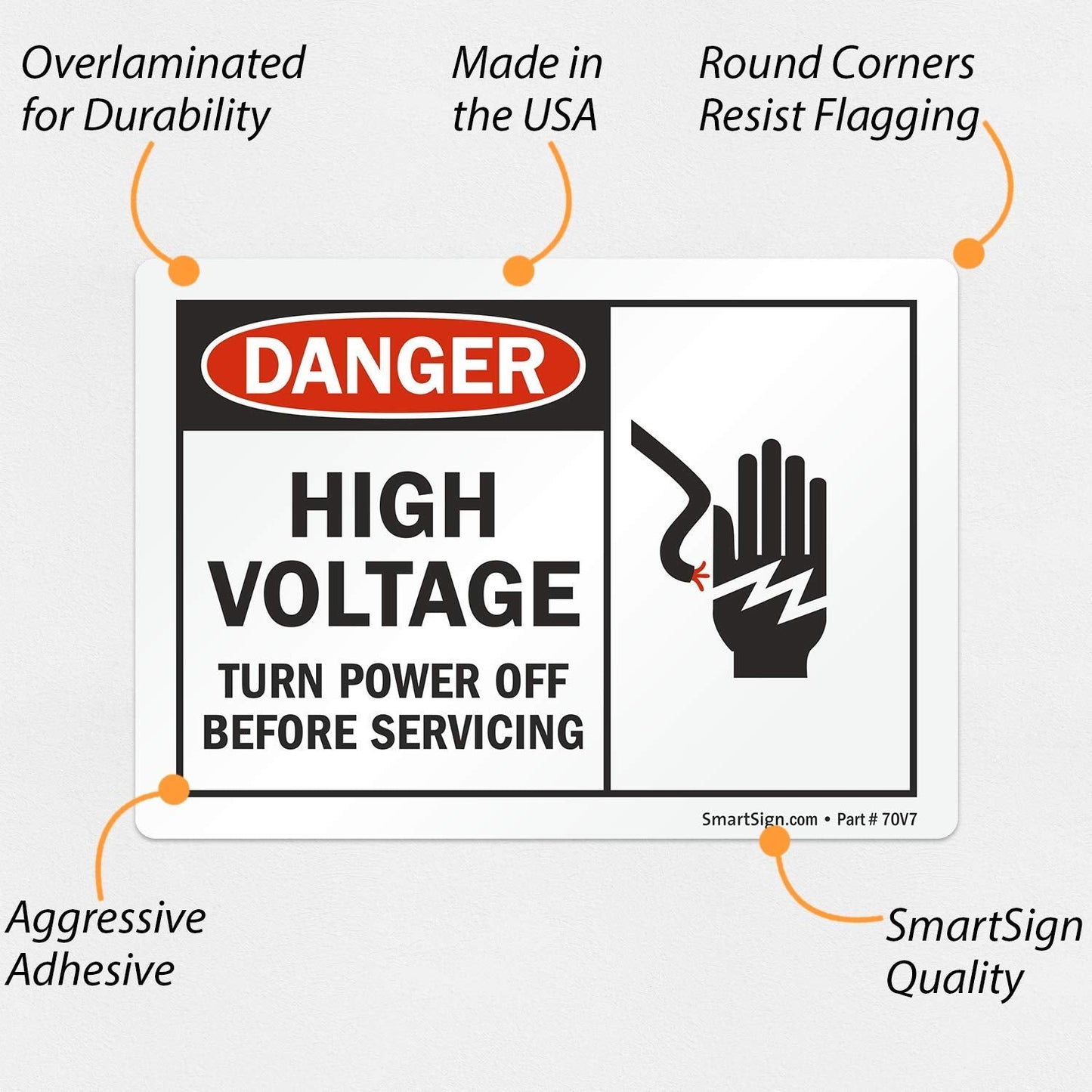 SmartSign 3.5 x 5 inch "Danger - High Voltage, Turn Power Off" Label, Laminated Vinyl Material, Red, Black and White
