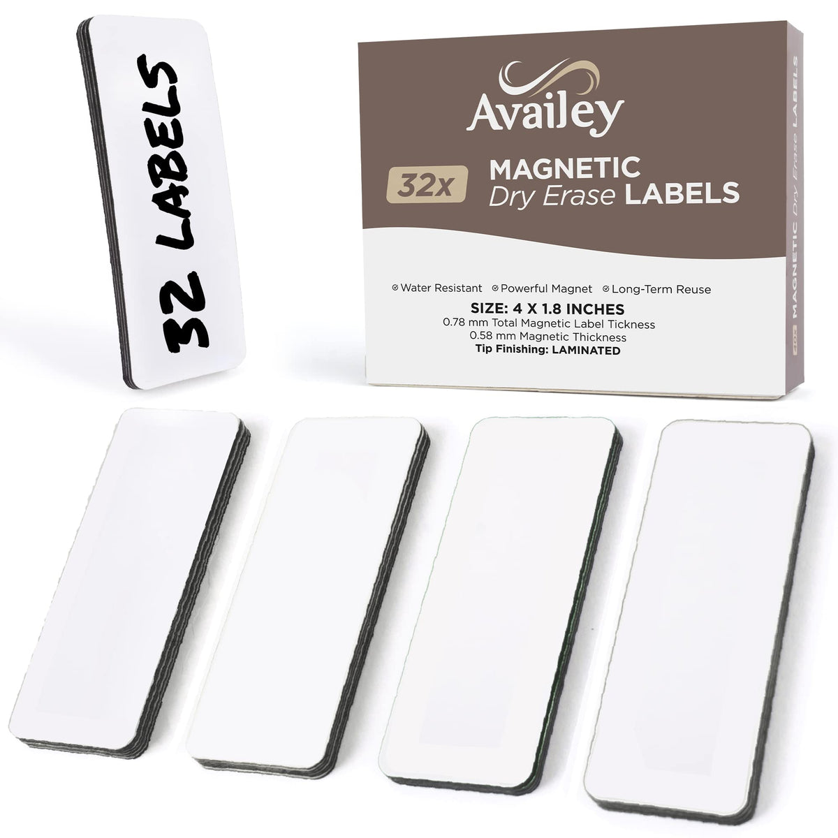Availey 72 Pcs Magnetic Dry Erase Labels - 32 Pieces of 4 x 1.8 and 40 Pieces of 3 x 2 with Full White Front