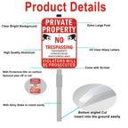 2Pack Private Property No Trespassing Signs with 36 inch Stakes, 14x10 Inches Video Surveillance Warning Sign for Home House Yard Security, Fade Resistant Aluminum 10X14" with stake