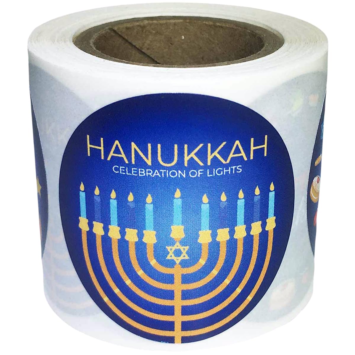 Happy Hanukkah Vibrant Blue and Gold Labels – Set of 100 Adhesive Holiday Stickers, 4 Unique Hanukkah Designs for Festive Gift Wrapping, Made in The USA