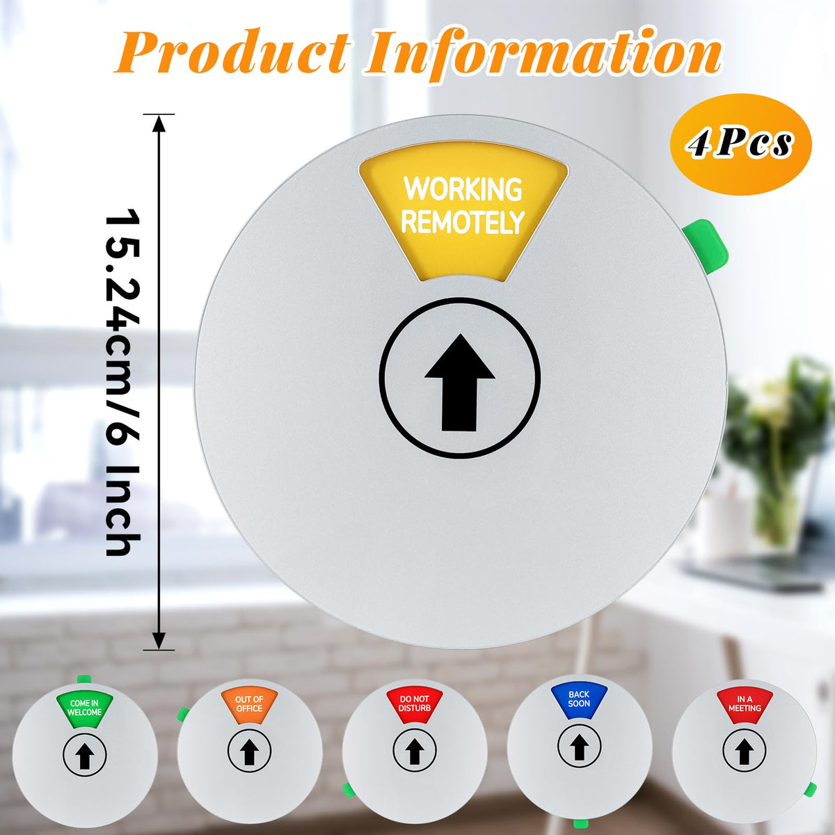 4 Pcs Office Door Sign, White Rotating Status Door Sign with 6 Options